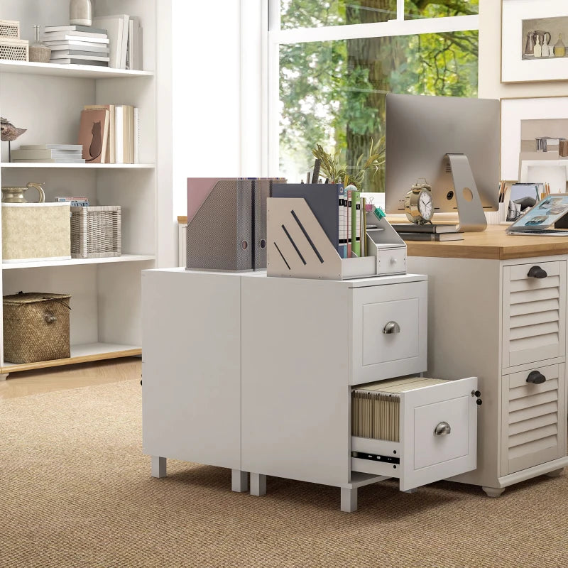 2-Drawer Small Filing Cabinet Lockable Home Office Storage Cabinet with Adjustable Hanging Bars for A4 Letter White