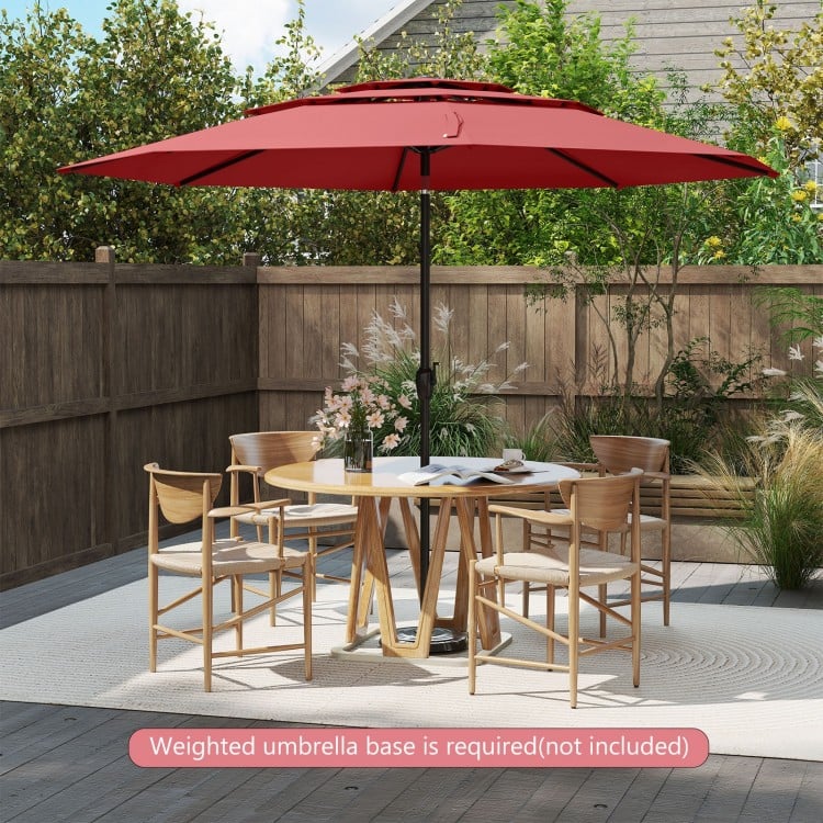 10 ft 3-tier Vented Patio Umbrella with Push Button Tilt-Red