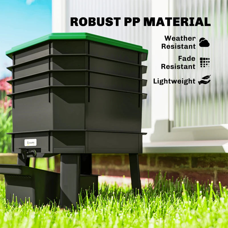 4-Tray Worm Composter Bin, 7.4 Gal Outdoor & Indoor Worm Composter for Recycling Food Waste, Dark Green