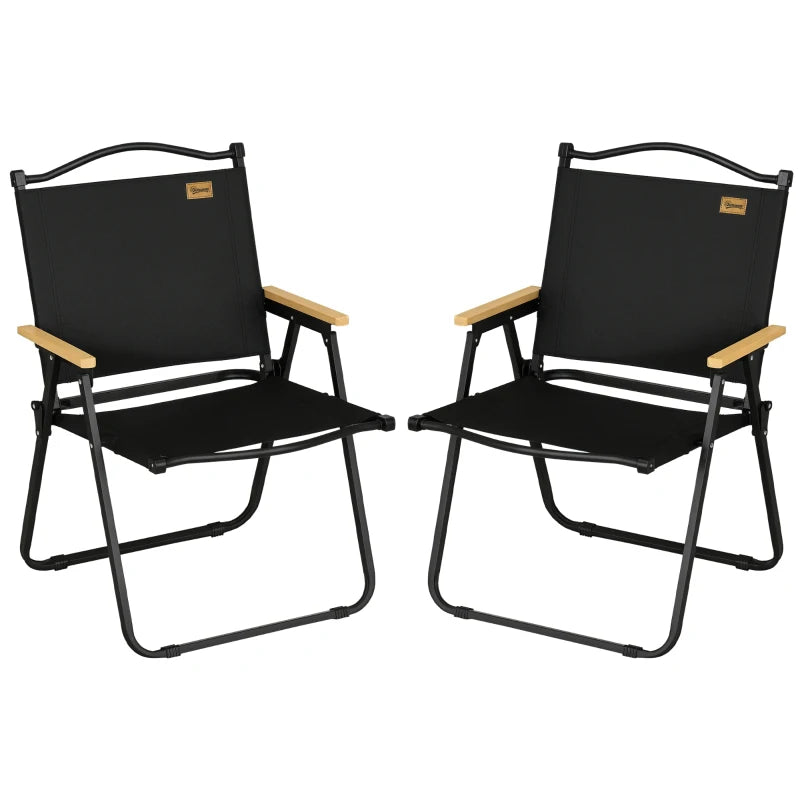 Set of 2 Camping Chair, Lightweight Folding Chair, Portable Armchairs, Excellent for Festivals, Fishing, Black
