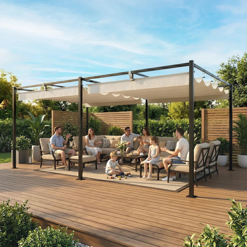 19' x 10' Pergola with Retractable Canopy, Patio Pergola with Sun Shade Shelter, UV50+, for Patio, Garden, Cream