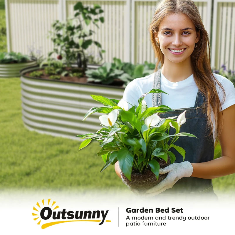 5 x 2.5 x 2 ft Galvanized Raised Garden Bed, Easy DIY Oval Planter Box with Safety Edging and Gloves, Silver