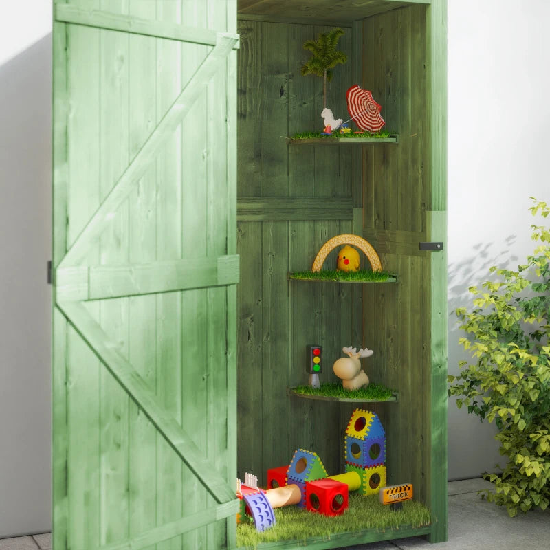 30" x 21" x 71" Garden Storage Shed, Outdoor Tool Utility Storage House  with 3 Tier Shelves and Roof, Green