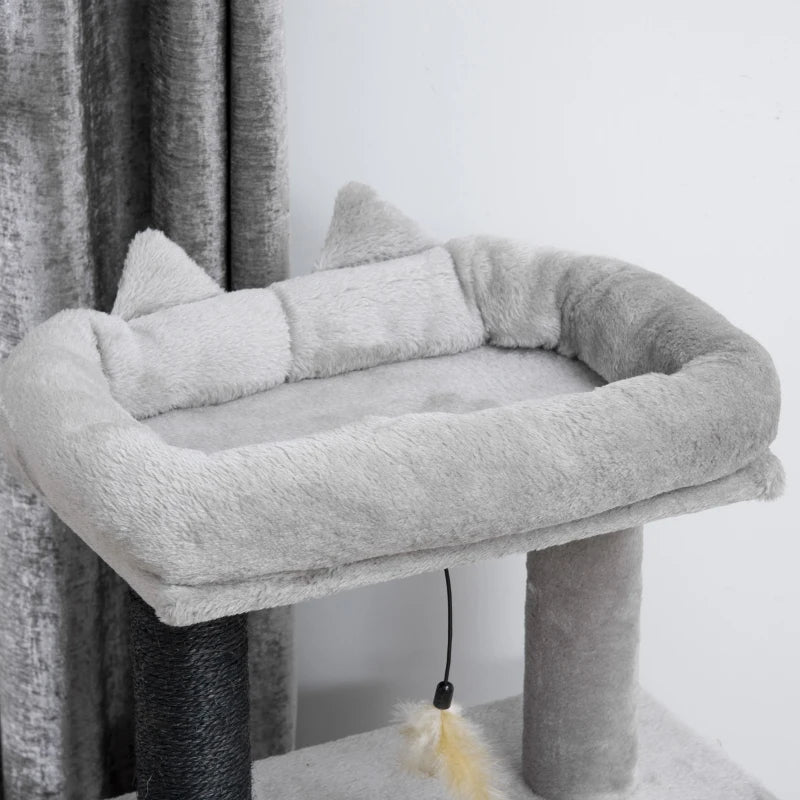 47" Cat Tree for Indoor Cats, Kitty Activity Center, Cat Tower with Cat Ear Bed Ramp Condo Hammock Hanging Ball Toys Sisal Rope Scratching Post, Light Grey
