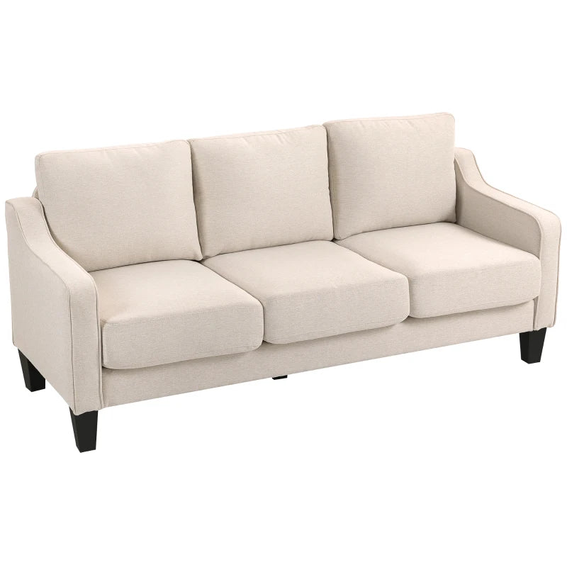 3 Seater Sofa, Modern Couch with Pocket Spring, Linen Upholstered, Thick Padded, Beige