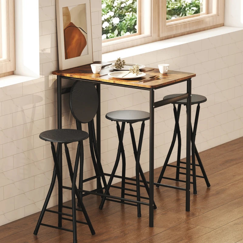 Set of 4 Foldable Barstools, Counter Height Bar Stools with Footrest and Steel Legs for Kitchen Island, Black