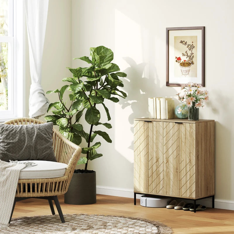 Shoe Storage Cabinet for 15 Pairs, Freestanding Shoe Cabinet with Doors and Adjustable Shelves for Hallway, Oak