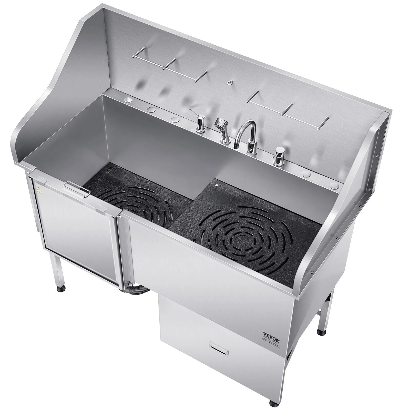 VEVOR 61 Inch Dog Grooming Bath Tub Stainless Steel w Ramp Water Filter Left