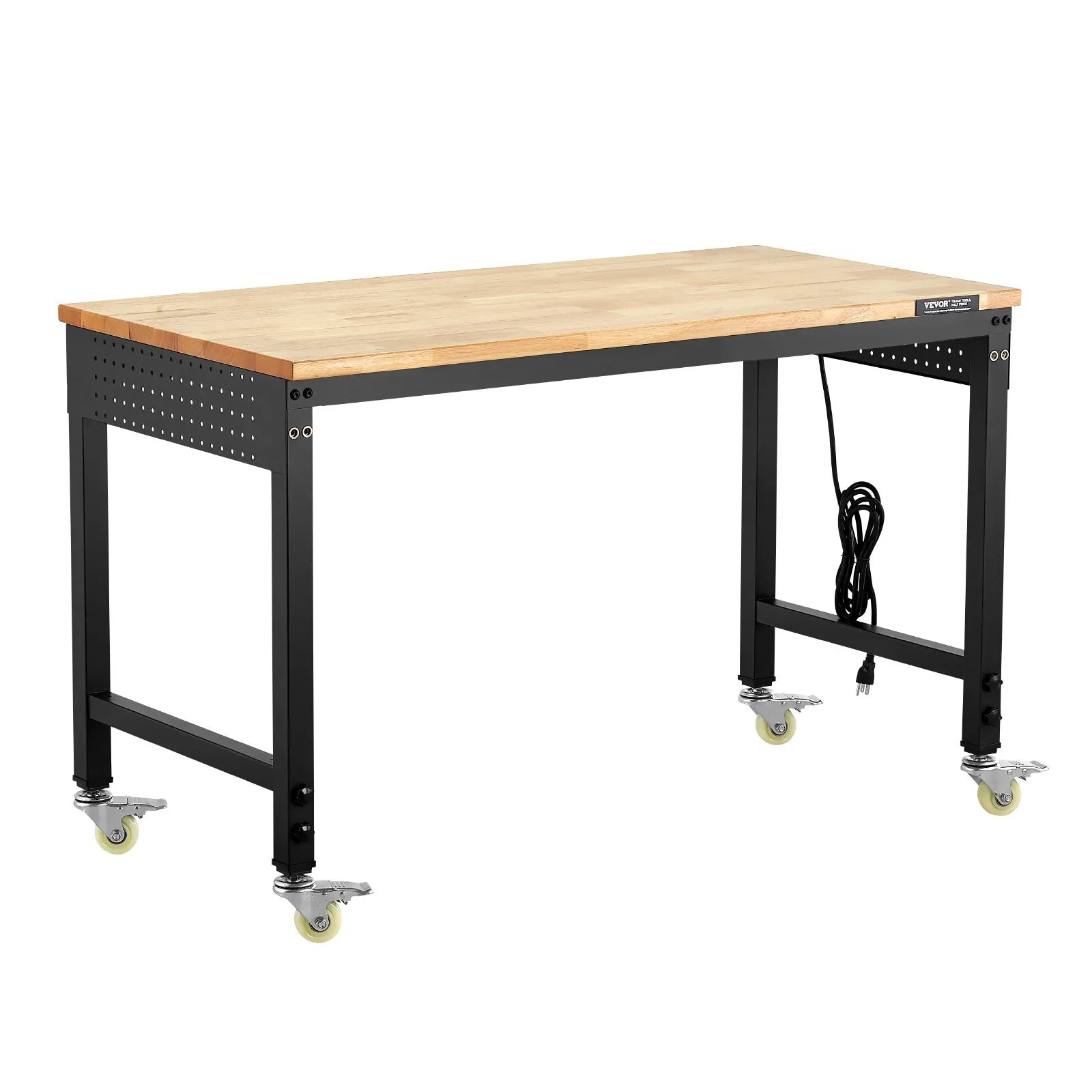 VEVOR 48" Workbench on Wheels Adjustable Height Table with Power Outlet & Pegboard
