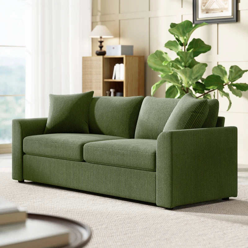 3 Seater Sofa, 83.5" Modern Upholstered Couch with Pocket Spring and 2 Scatter Cushions for Living Room, Green