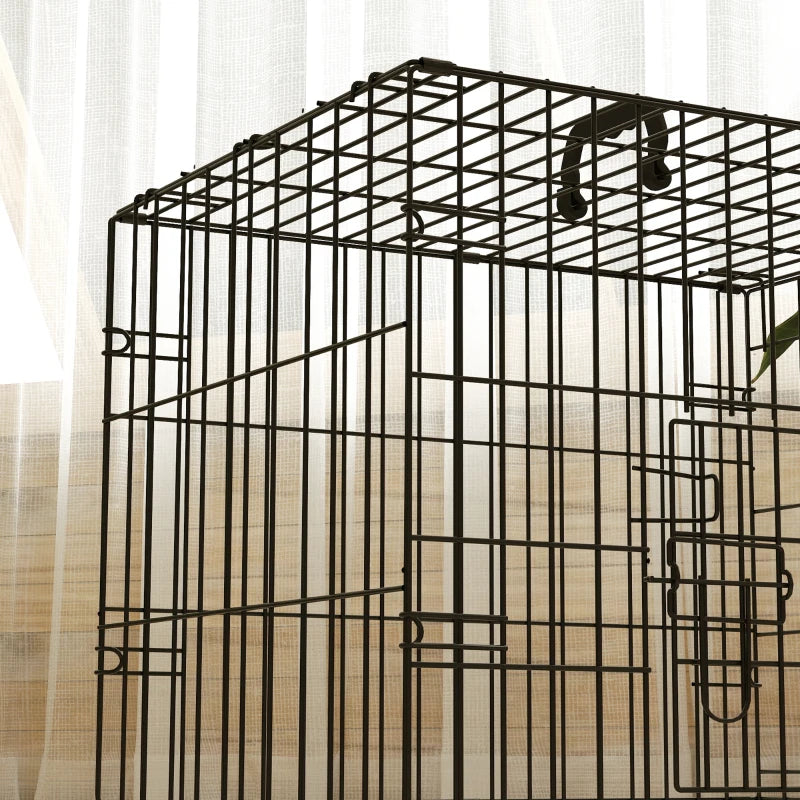 24" Dog Crate with 2 Doors, Folding Metal Dog Cage with Soft Cushion, Removable Tray, Handle for Extra Small Dogs, Black