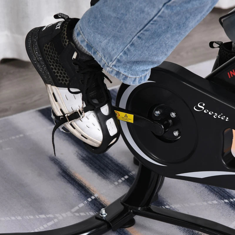 Soozier Exercise Bike, Stationary Bike with LCD Display, Indoor Cycling Bike for Home Workout, with 6 Flywheel, Black