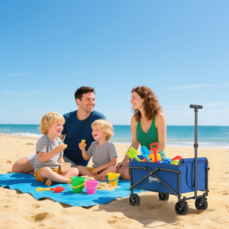 Small Collapsible Folding Garden Cart, Heavy Duty Lawn Wagon with Universal Wheels and Adjustable Handle, Blue