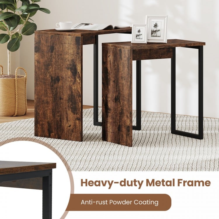 2-in-1 Nesting Coffee Table Set of 2 for Living Room and Bedroom-Rustic Brown