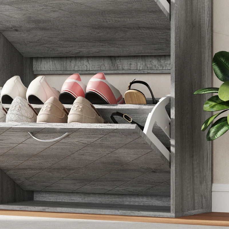 Shoe Storage Cabinet with 4 Flip Drawers, Narrow and Slim, 12-20 Pair of Shoes Organizer for Hallway, Entryway, Grey