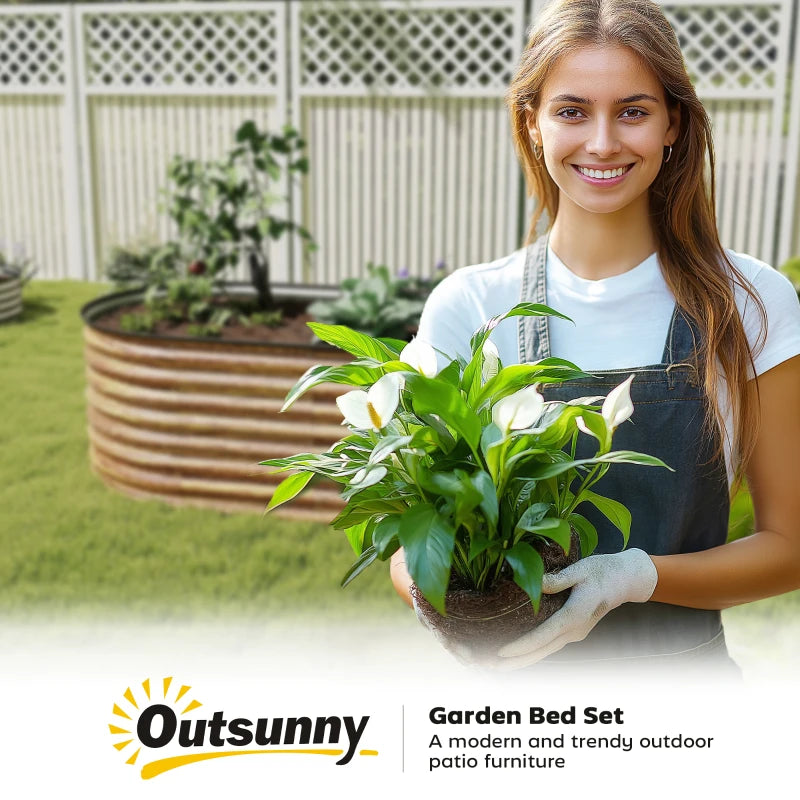 5 x 2.5 x 2 ft Galvanized Raised Garden Bed, Easy DIY Oval Planter Box with Safety Edging and Gloves, Brown Wood Effect