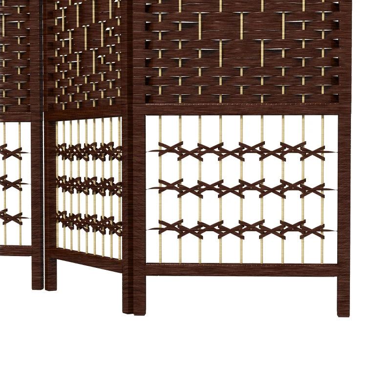 4 Panel Folding Room Divider, Portable Privacy Screen, Wave Fiber Room Partition for Home Office, Brown