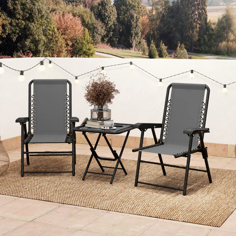 3 Pieces Patio Bistro Set, Outdoor Folding Table and Chairs Set, Metal Patio Furniture Set with Cup Holders
