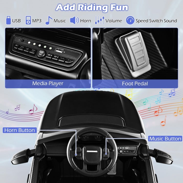12V Kids Ride On Car with Remote Control Lockable Doors Slow Start System and LED Lights-Black