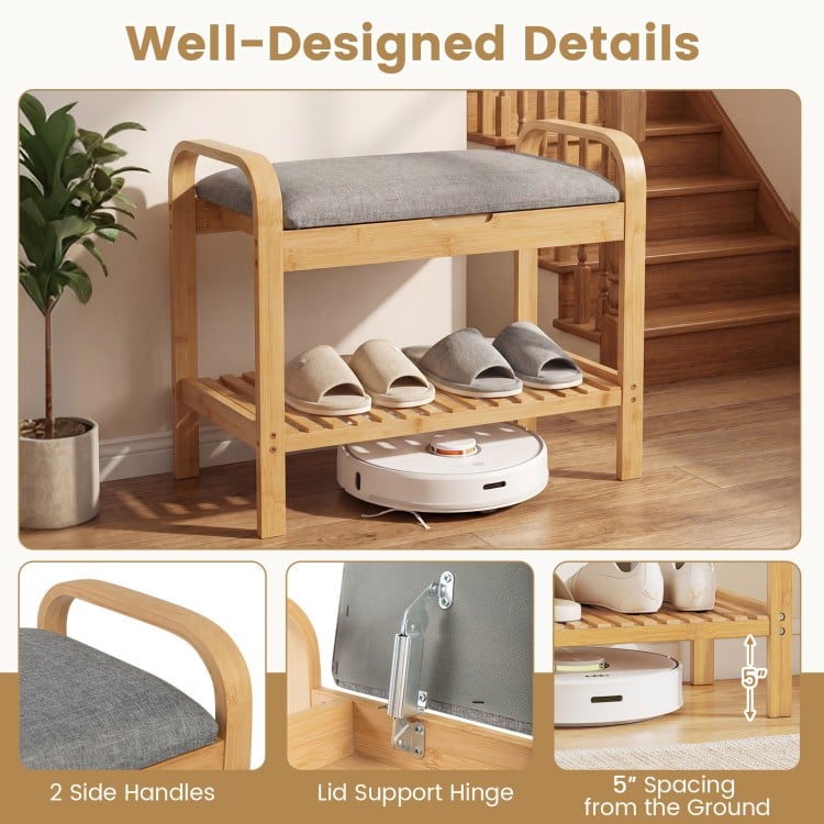 2-Tier Shoe Rack Bench with Flip-Top Storage-Natural