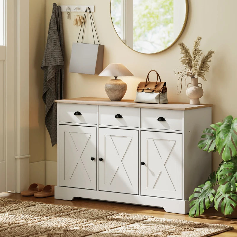 46.5" Buffet Cabinet, Farmhouse Sideboard with 3 Barn Doors and 3 Drawers for Living Room, Kitchen, White