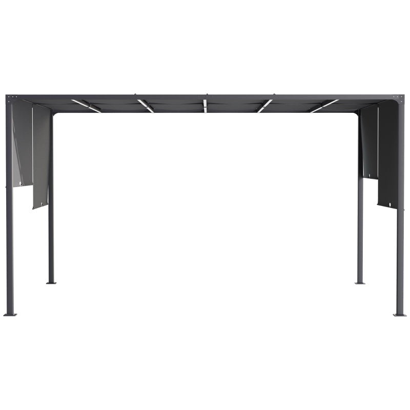 10' x 13' Outdoor Patio Pergola with Sliding Roof, LED Lights, Solar Powered for Garden, Lawn, Backyard, Dark Grey