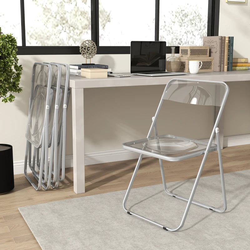 4 Pack Acrylic Foldable Chairs, Transparent Folding Chairs for Living Room, Home Office, Party, Clear