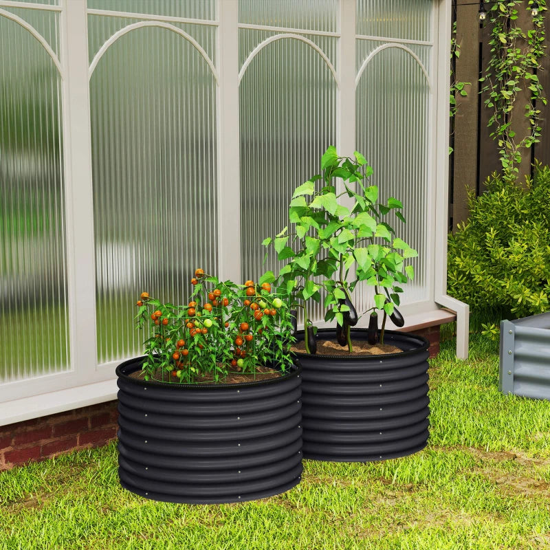 Set of 2 Raised Garden Bed, Metal Planter Box with Safety Edging, Easy-to-assemble Stock Tank, Dark Grey