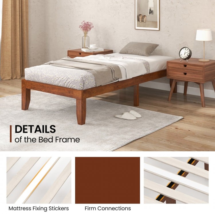 14 Inch Twin Size Rubber Wood Platform Bed Frame with Wood Slat Support-Walnut