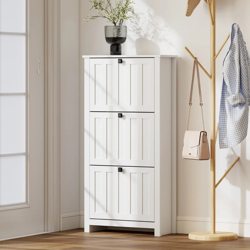 Slim Shoe Cabinet with 3 Flip Drawers, Shoe Storage Cabinet with Adjustable Shelves for Entryway, Holds 12 Pairs, White