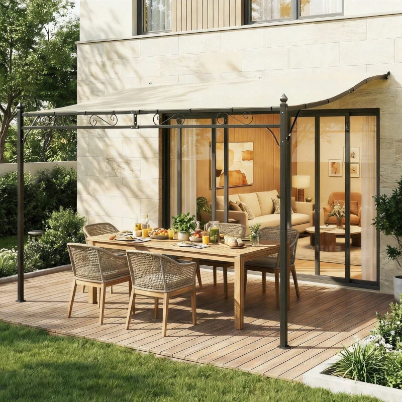 11.5' x 8.2' Outdoor Pergola, Wall Mounted Lean to Pergola with Metal Frame, UPF30+, Garden Gazebo