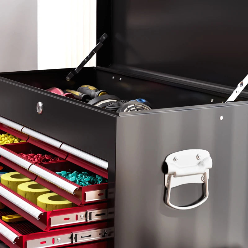 14 Drawer Rolling Tool Chest, Lockable Tool Storage Cabinet with Detachable Top Toolbox, Protective Liner, Red