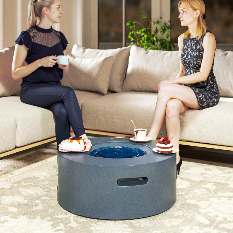 30" Round Propane Fire Pit Table 50,000 BTU Outdoor Gas Fire Table with Waterproof Cover, Decorative Glass Rocks, Tank Holder, Grey
