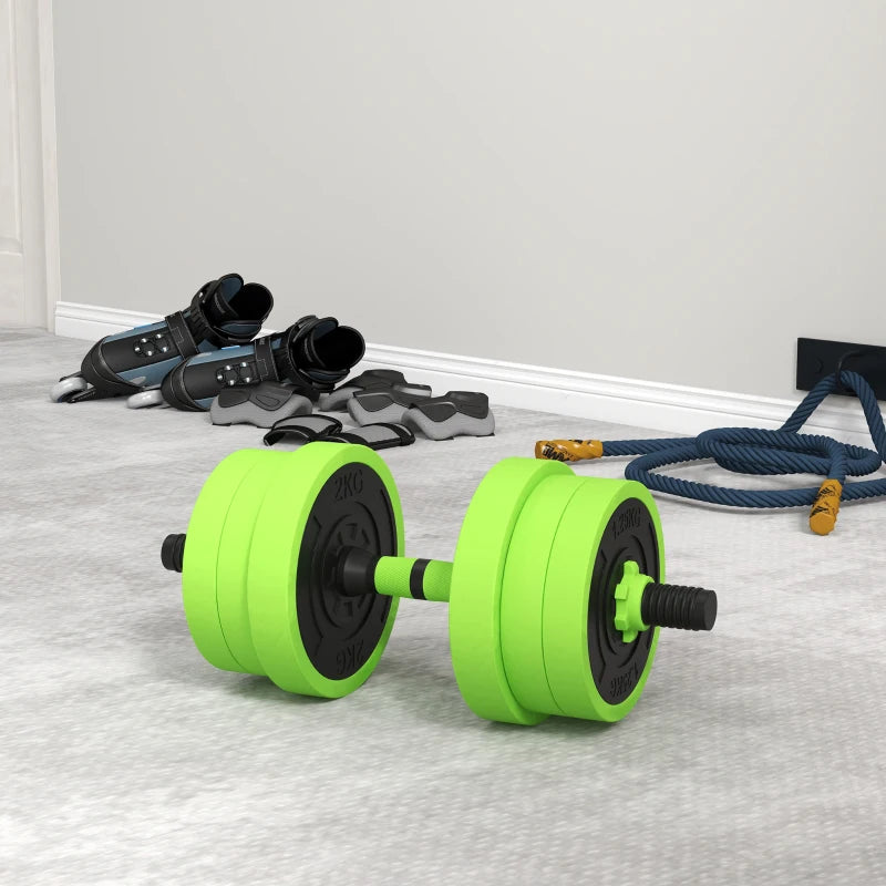 Soozier 88lbs 4-in-1 Adjustable Weight Dumbbell Set, Barbell, Kettlebell, Push Up Stand, Green