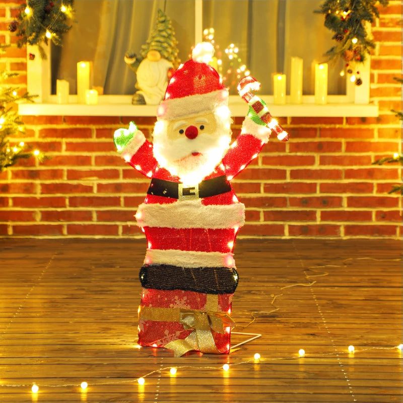 3ft Lighted Santa Claus, Light Up Christmas Decor with 97 LEDs, Stakes and Zip Ties, IP44 Waterproof for Indoor Outdoor
