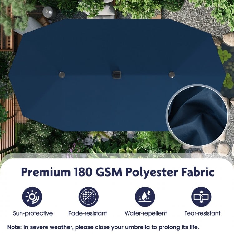 13 FT Large Patio Umbrella with LED Solar Lights and Crank Handle-Navy
