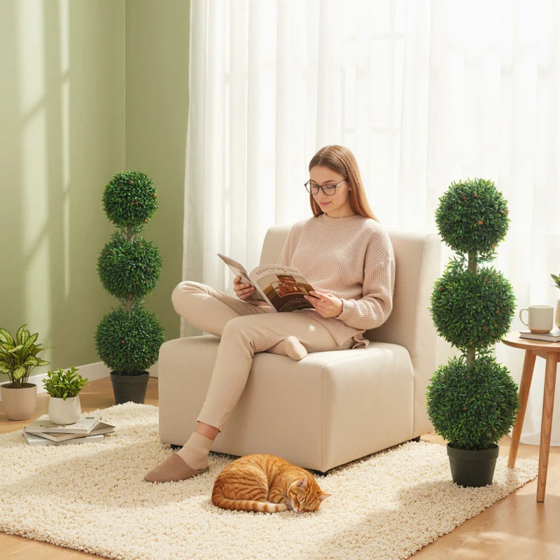 3.3FT Artificial Boxwood Topiary Tree Set of 2, Faux Three Ball Topiary Tree in Pot for Indoor Outdoor Decor, Green
