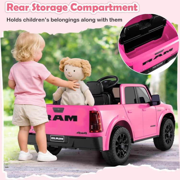 2 Seater 24V Ride on Toy for Big Kids Licensed Ram Truck with Remote and Music-Pink