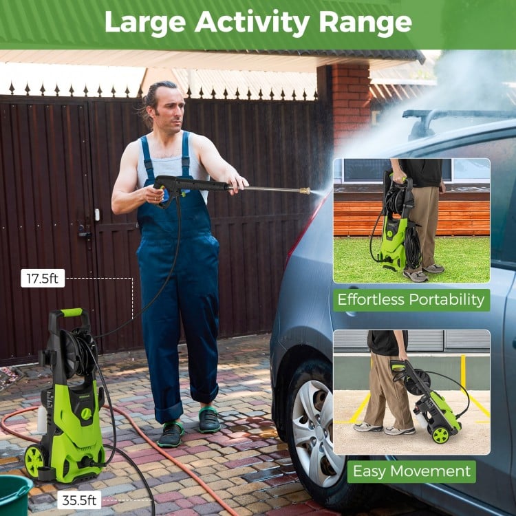 2150PSI Electric Pressure Washer 1.2GPM with 4 Quick Connect Nozzles and Foam Cannon-Green