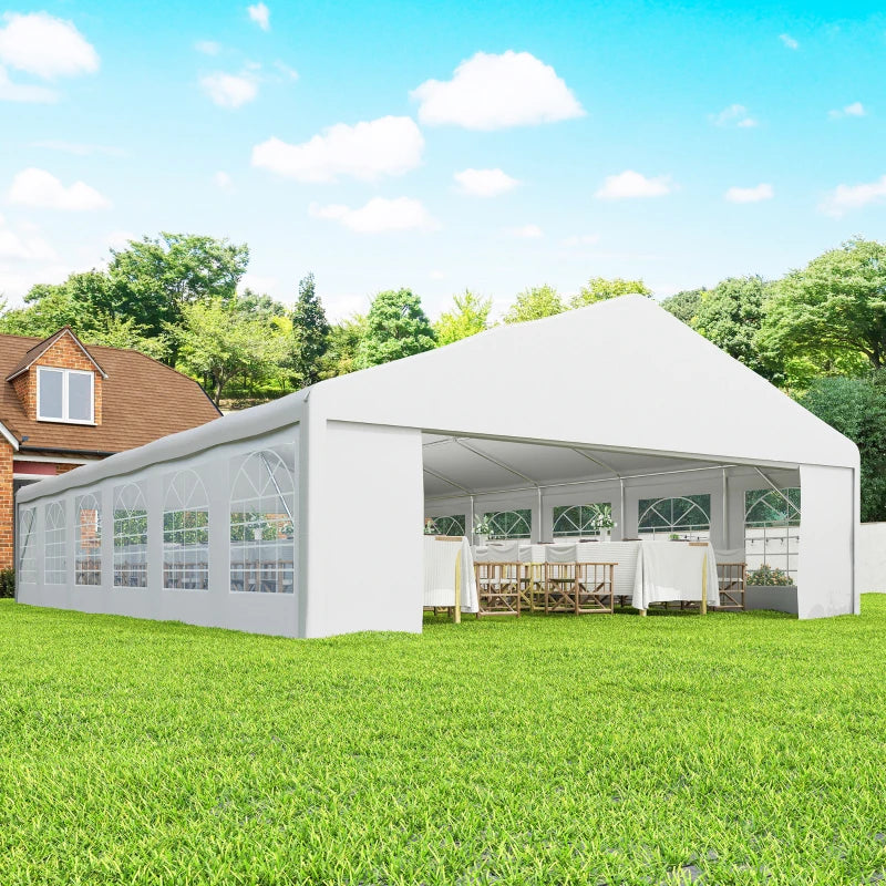 23' x 39' Party Tent, Heavy Duty Outdoor Canopy Tent Shelter with 2 Doors and 12 Windows for Parties, Events, White