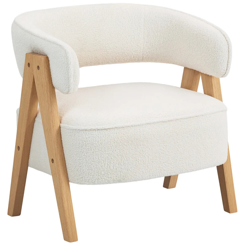 Sherpa Fleece Accent Chair, Upholstered Armchair with Solid Wood Legs and Steel Frame for Living Room, White