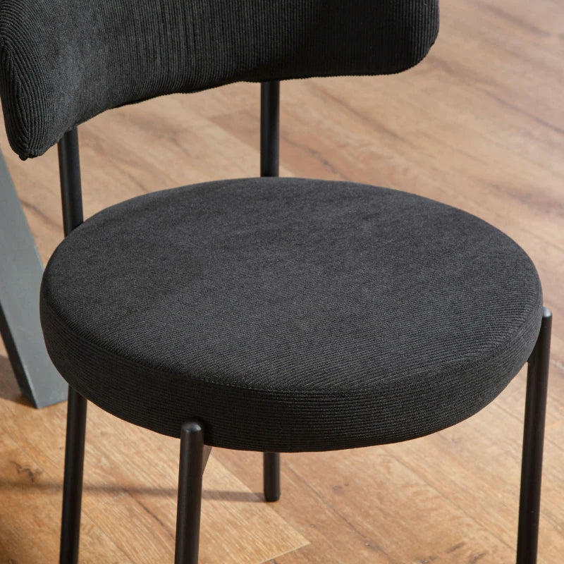 4 Pieces Kitchen Chairs, Modern Dining Chairs w/ Corduroy Upholstery and Steel Legs for Living Room, Black