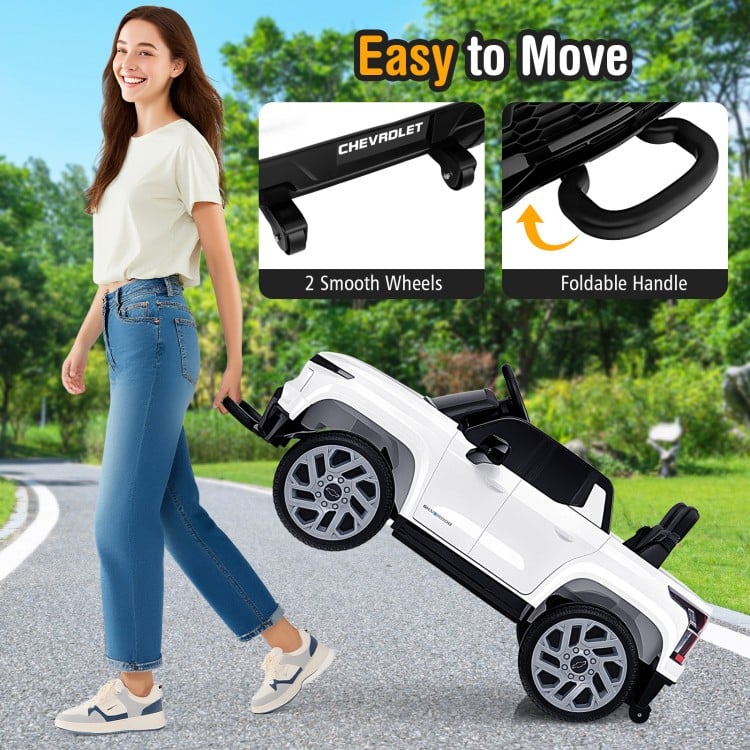 12V Ride on Car Truck Licensed Chevrolet with Remote Control Gift for 3+-White