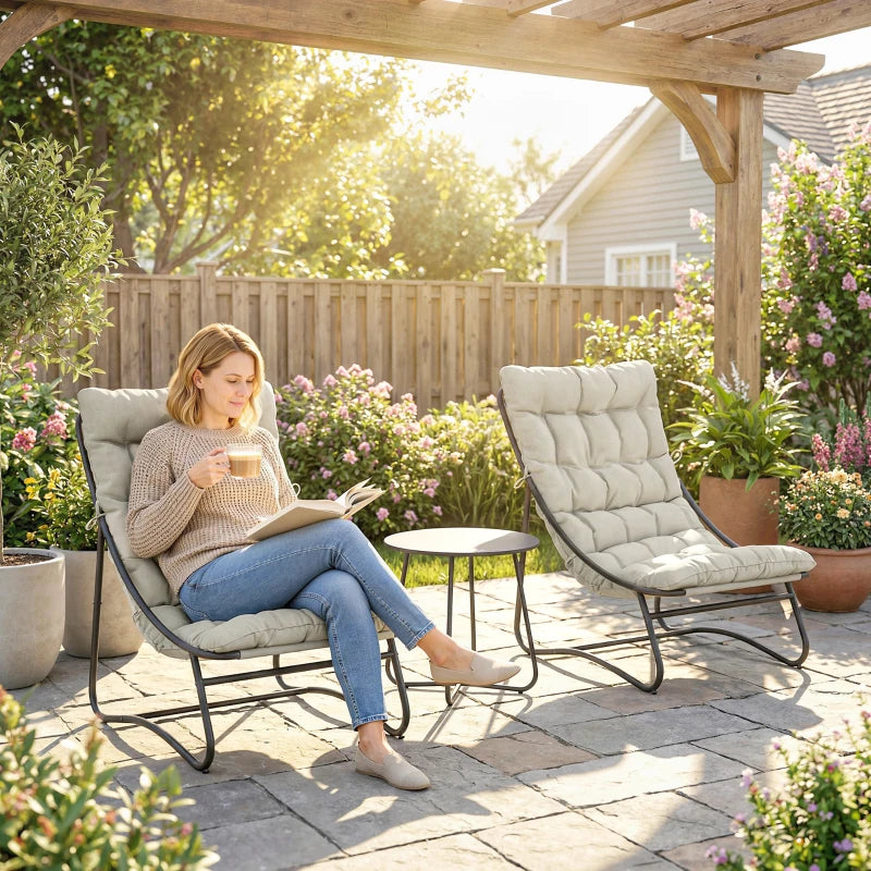 3 Piece Outdoor Bistro Set, Round Patio Table and Chairs Set for 2 with Breathable Mesh Seat and Cushions, Light Grey