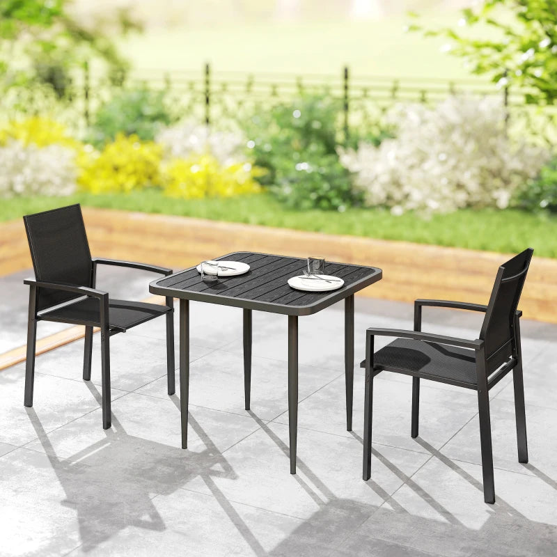 Set of 2 Outdoor Garden Chairs, Stackable Patio Dining Chairs with Breathable Fabric, Armrests and Backrest, Black