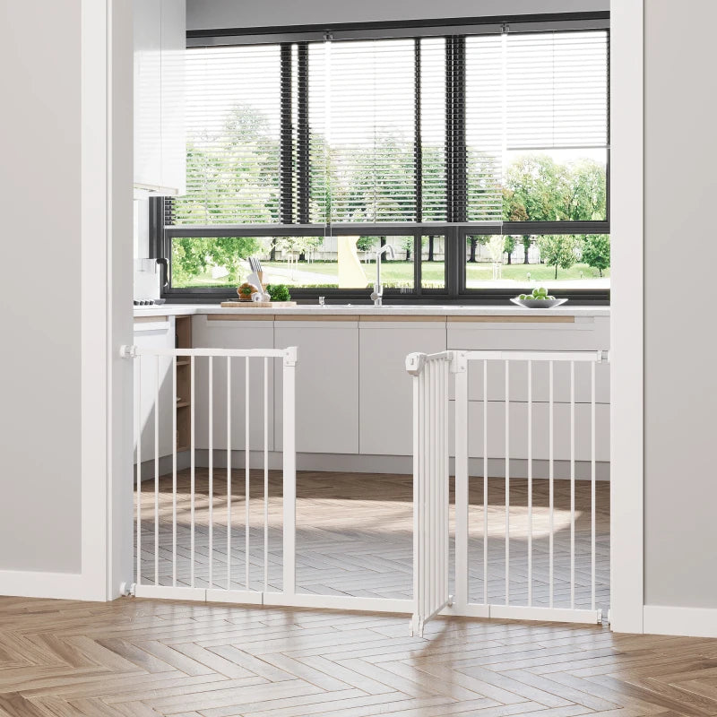 30 Inch Tall Pet Gate with Door Dog Gate and Barrier Indoor for Stairs Includes 7", 8", 12" Extensions Kit