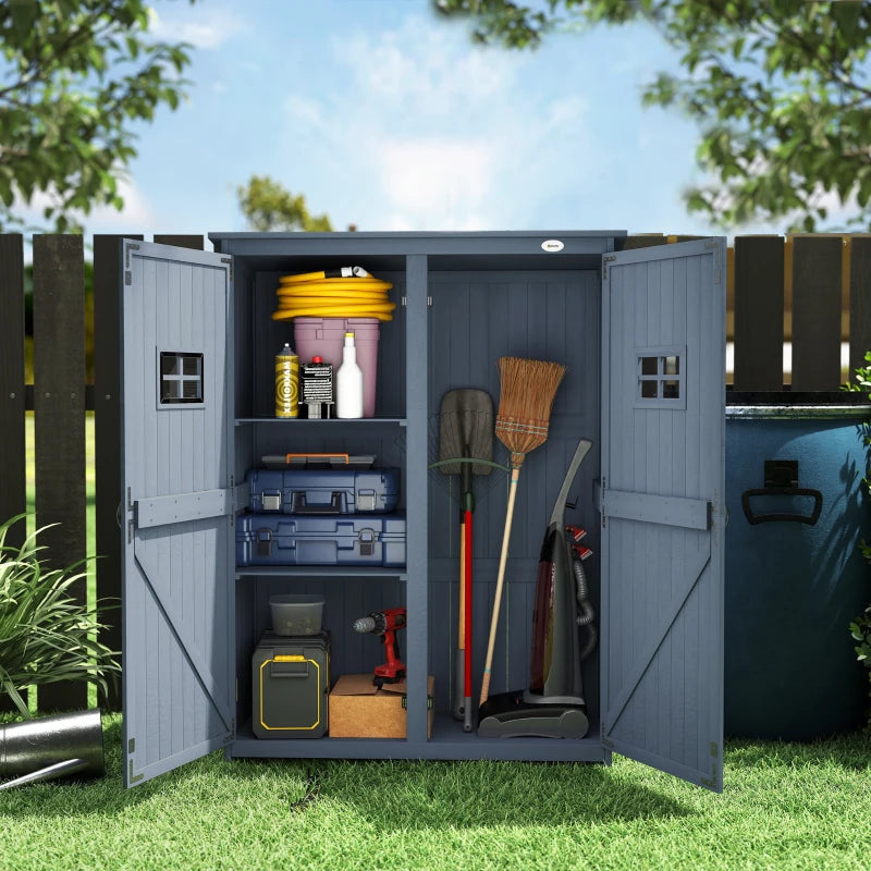 4x1.5ft Wooden Garden Storage Shed, Outdoor Tool Cabinet Organizer with Windows and Double Door, Dark Grey