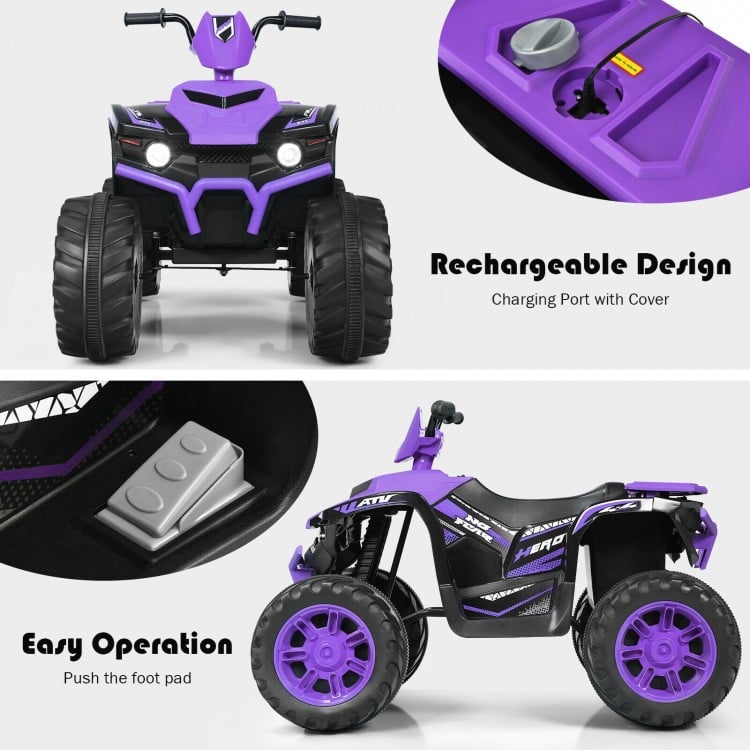 12V Kids Ride on ATV with LED Lights and Treaded Tires and LED lights-Purple