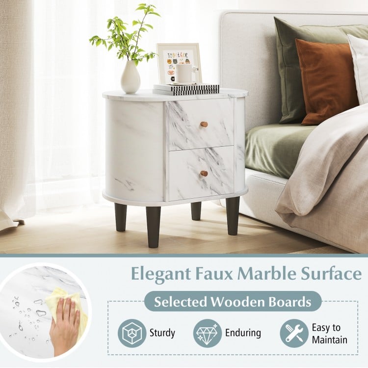 2-Drawer Nightstand Modern Faux Marble Bedside Table with Storage-White