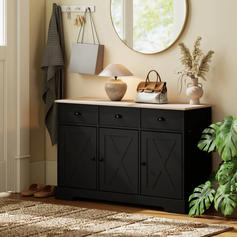 46.5" Buffet Cabinet, Farmhouse Sideboard with 3 Barn Doors and 3 Drawers for Living Room, Kitchen, Black